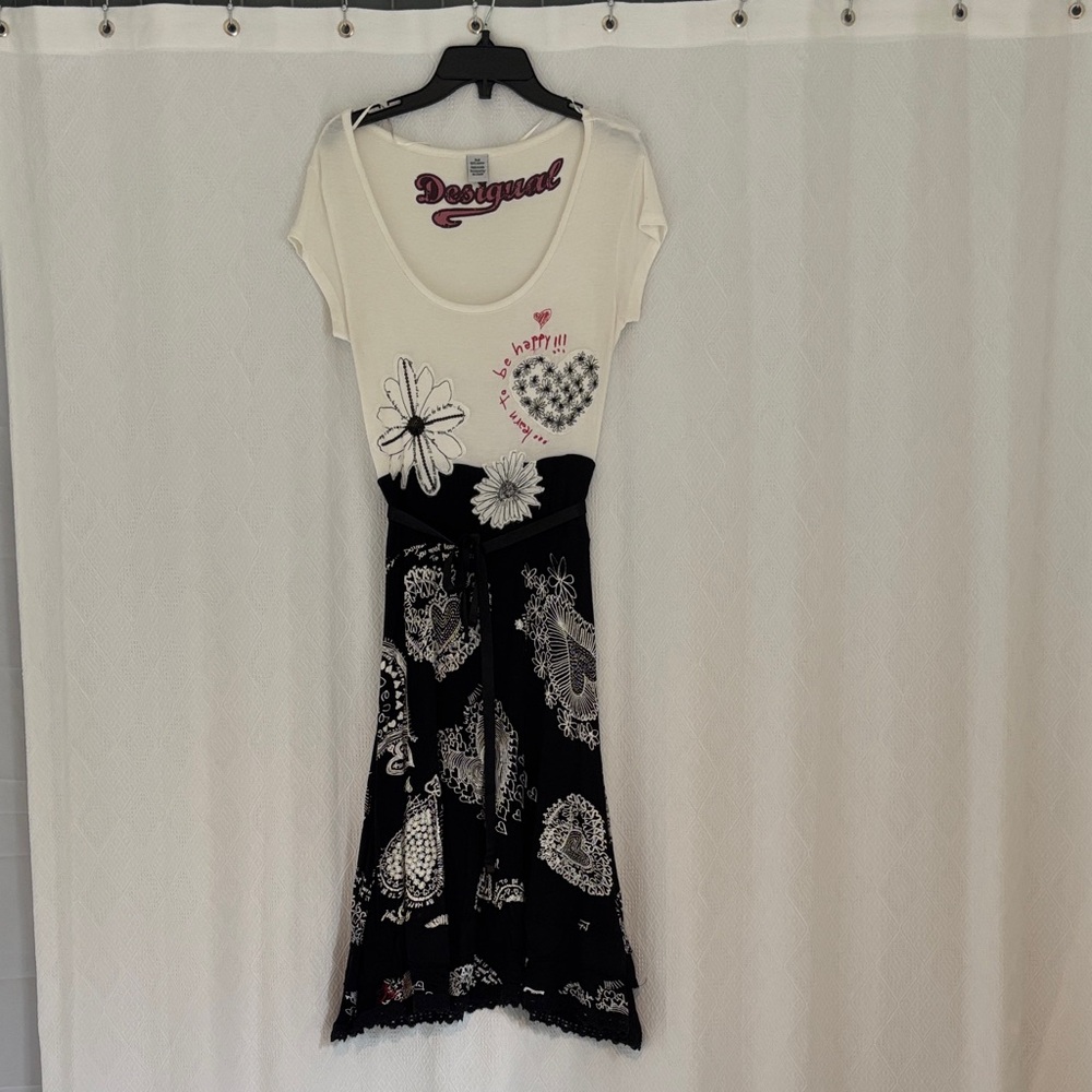 Desigual White and Black Jersey Dress